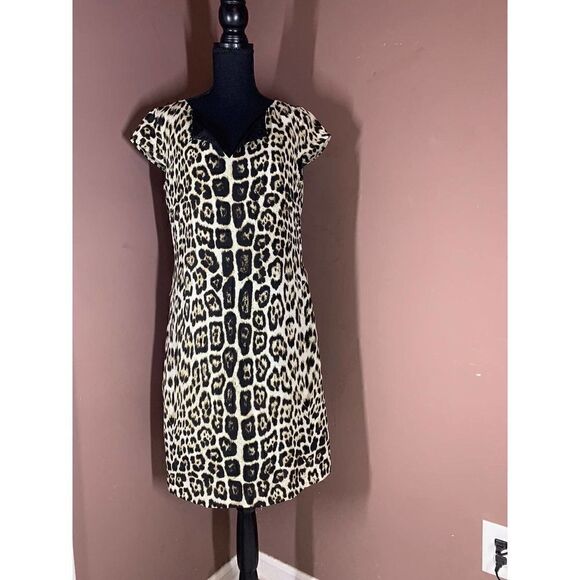 Alex Marie~Women’s~Cheetah Leopard Print Lined Sheath Dress~Size 8P. - Picture 1 of 11